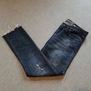 Madewell '37s Dark Distressed Raw Hem Skinny Jeans